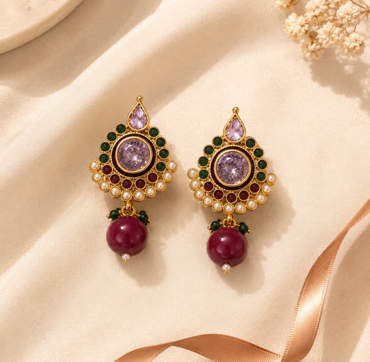 Royal Amethyst Pearl Drop Earrings