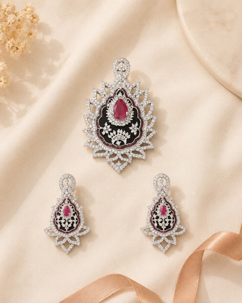 Royal Ruby Zircon Pendant Set